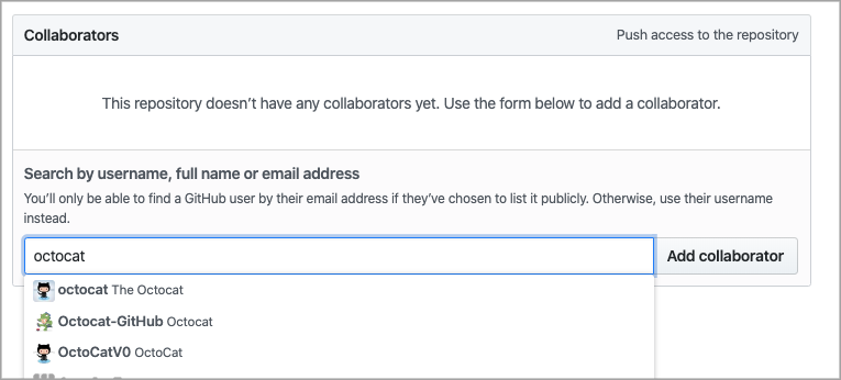 Screenshot of the collaborator page on GitHub