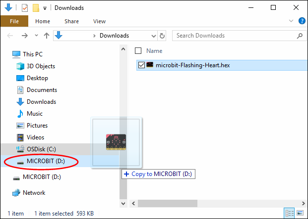 Move hex file to MICROBIT drive